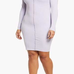 Naked Wardrobe Snatched Vibes Purple Ribbed Long Sleeve Bodycon Dress